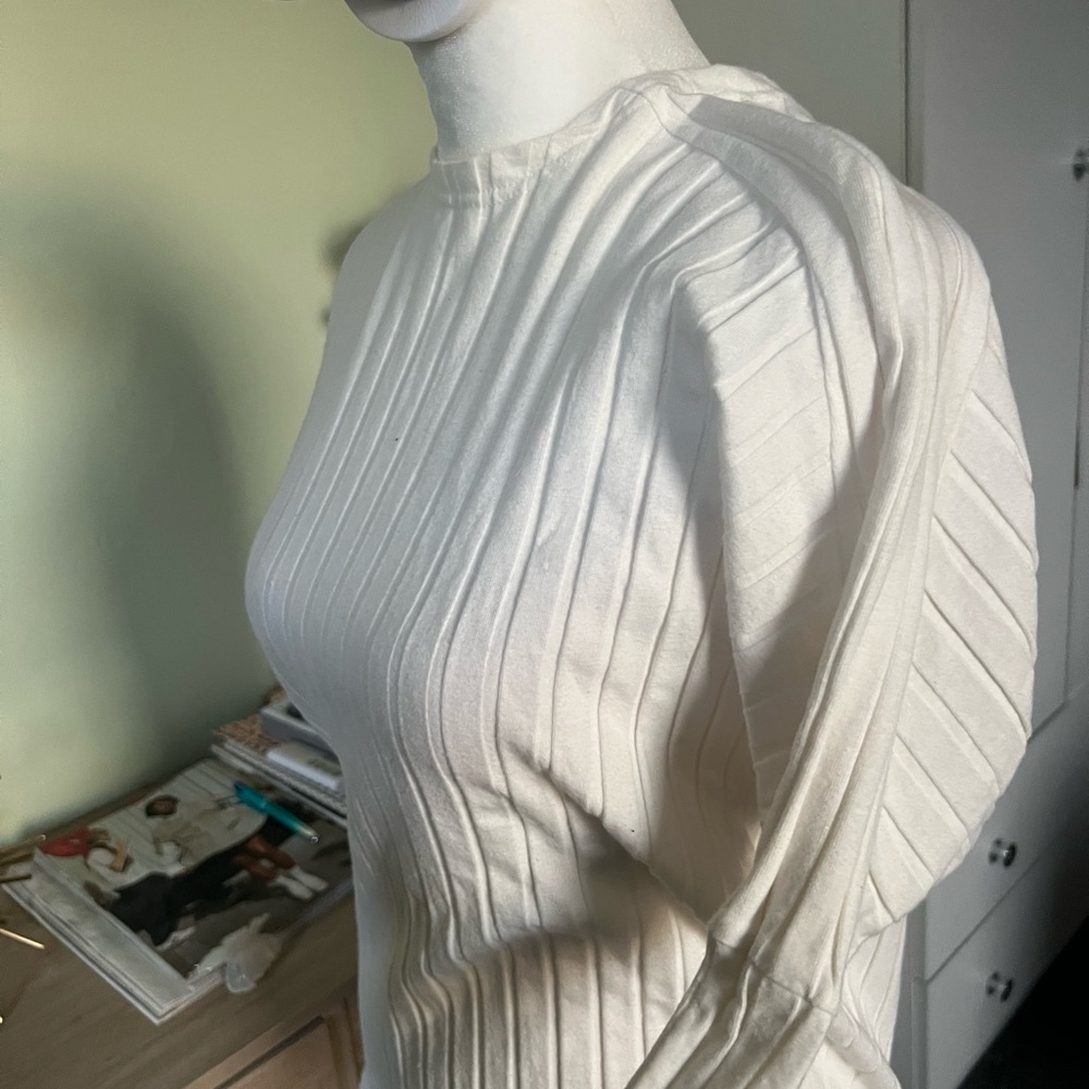 Off-White 95% Cotton Ribbed Dolman Bat Wing Long-Sleeve Modest Stretch Shirt S